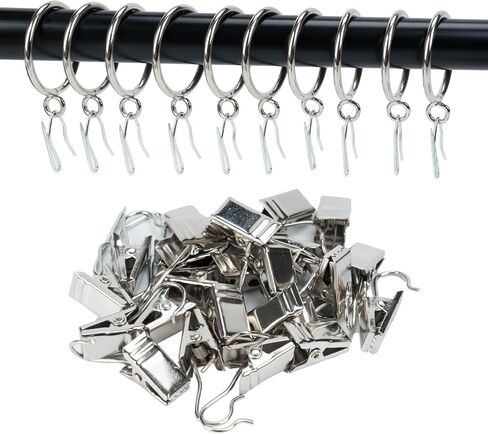 Curtain-Clip Rings with Hooks Drapery-Decorative - 1.5 Inch Inside Diameter Included Pin Hooks and Clips Designed to Effortlessly Hold Up 2 Standard Curtains 24Pcs Gold Exselens in Saudi Arabia