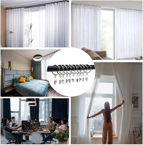 Curtain-Clip Rings with Hooks Drapery-Decorative - 1.5 Inch Inside Diameter Included Pin Hooks and Clips Designed to Effortlessly Hold Up 2 Standard Curtains 24Pcs Gold Exselens in Saudi Arabia