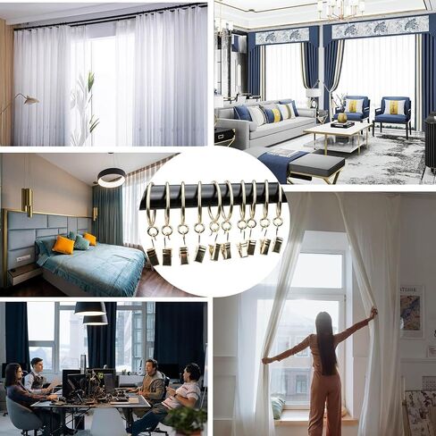 Curtain-Clip Rings with Hooks Drapery-Decorative - 1.5 Inch Inside Diameter Included Pin Hooks and Clips Designed to Effortlessly Hold Up 2 Standard Curtains 24Pcs Gold Exselens in Saudi Arabia