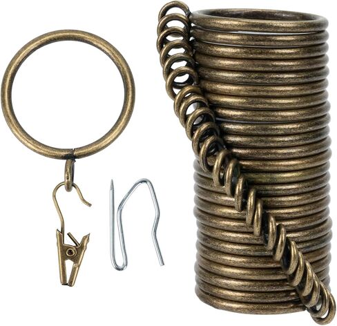 Curtain-Clip Rings with Hooks Drapery-Decorative - 1.5 Inch Inside Diameter Included Pin Hooks and Clips Designed to Effortlessly Hold Up 2 Standard Curtains 24Pcs Gold Exselens in Saudi Arabia