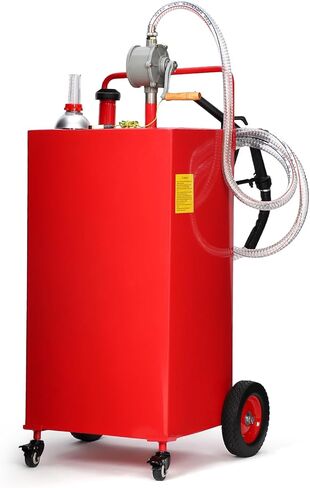 Fuel Caddy, 35 Gallon Portable Gas Storage Tank On 4 Wheels with Manual Transfer Pump, Gasoline Diesel Fuel Container with Manual Transfer Siphon Pump, for Cars, Lawn Mowers, ATVs, Boats, Red in Saudi Arabia