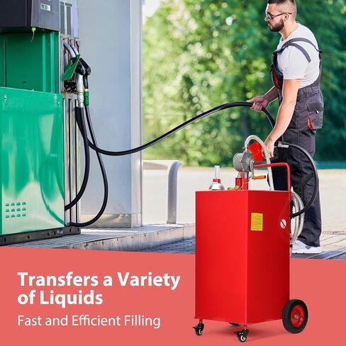 Fuel Caddy, 35 Gallon Portable Gas Storage Tank On 4 Wheels with Manual Transfer Pump, Gasoline Diesel Fuel Container with Manual Transfer Siphon Pump, for Cars, Lawn Mowers, ATVs, Boats, Red in Saudi Arabia
