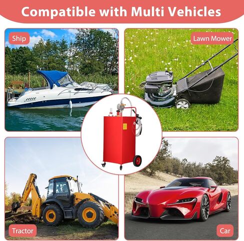 Fuel Caddy, 35 Gallon Portable Gas Storage Tank On 4 Wheels with Manual Transfer Pump, Gasoline Diesel Fuel Container with Manual Transfer Siphon Pump, for Cars, Lawn Mowers, ATVs, Boats, Red in Saudi Arabia