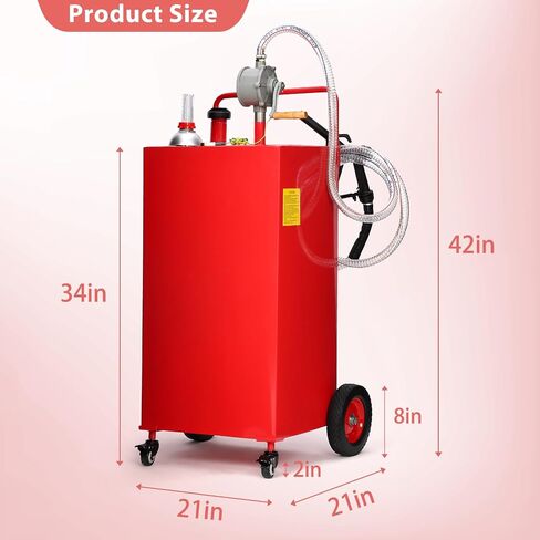 Fuel Caddy, 35 Gallon Portable Gas Storage Tank On 4 Wheels with Manual Transfer Pump, Gasoline Diesel Fuel Container with Manual Transfer Siphon Pump, for Cars, Lawn Mowers, ATVs, Boats, Red in Saudi Arabia