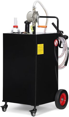 Fuel Caddy, 35 Gallon Portable Gas Storage Tank On 4 Wheels with Manual Transfer Pump, Gasoline Diesel Fuel Container with Manual Transfer Siphon Pump, for Cars, Lawn Mowers, ATVs, Boats, Red in Saudi Arabia