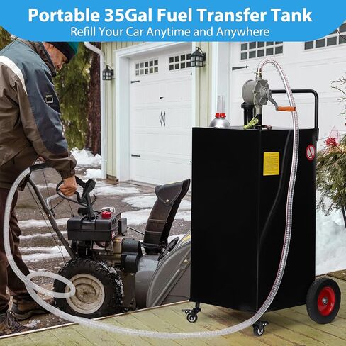 Fuel Caddy, 35 Gallon Portable Gas Storage Tank On 4 Wheels with Manual Transfer Pump, Gasoline Diesel Fuel Container with Manual Transfer Siphon Pump, for Cars, Lawn Mowers, ATVs, Boats, Red in Saudi Arabia