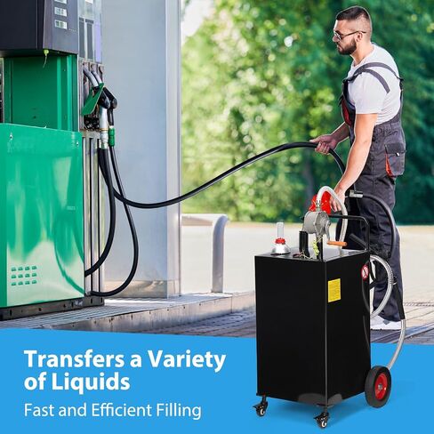Fuel Caddy, 35 Gallon Portable Gas Storage Tank On 4 Wheels with Manual Transfer Pump, Gasoline Diesel Fuel Container with Manual Transfer Siphon Pump, for Cars, Lawn Mowers, ATVs, Boats, Red in Saudi Arabia