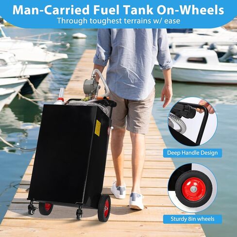 Fuel Caddy, 35 Gallon Portable Gas Storage Tank On 4 Wheels with Manual Transfer Pump, Gasoline Diesel Fuel Container with Manual Transfer Siphon Pump, for Cars, Lawn Mowers, ATVs, Boats, Red in Saudi Arabia