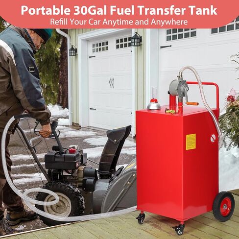 Fuel Caddy, 35 Gallon Portable Gas Storage Tank On 4 Wheels with Manual Transfer Pump, Gasoline Diesel Fuel Container with Manual Transfer Siphon Pump, for Cars, Lawn Mowers, ATVs, Boats, Red in Saudi Arabia