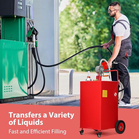 Fuel Caddy, 35 Gallon Portable Gas Storage Tank On 4 Wheels with Manual Transfer Pump, Gasoline Diesel Fuel Container with Manual Transfer Siphon Pump, for Cars, Lawn Mowers, ATVs, Boats, Red in Saudi Arabia