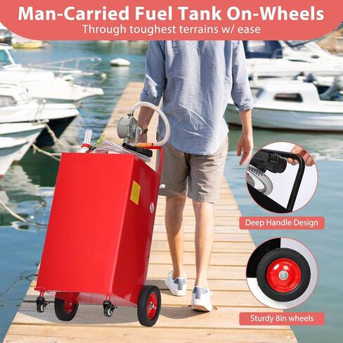 Fuel Caddy, 35 Gallon Portable Gas Storage Tank On 4 Wheels with Manual Transfer Pump, Gasoline Diesel Fuel Container with Manual Transfer Siphon Pump, for Cars, Lawn Mowers, ATVs, Boats, Red in Saudi Arabia
