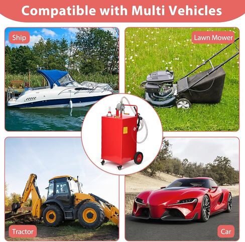 Fuel Caddy, 35 Gallon Portable Gas Storage Tank On 4 Wheels with Manual Transfer Pump, Gasoline Diesel Fuel Container with Manual Transfer Siphon Pump, for Cars, Lawn Mowers, ATVs, Boats, Red in Saudi Arabia