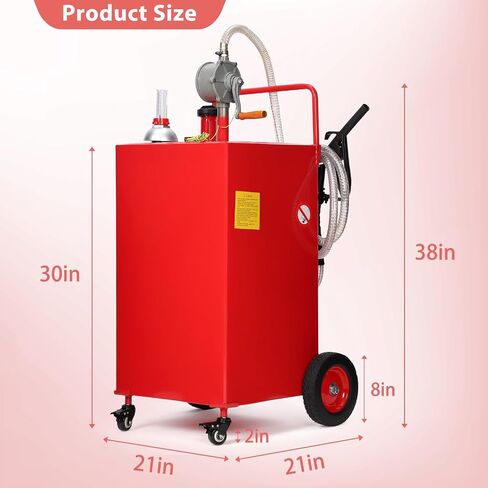 Fuel Caddy, 35 Gallon Portable Gas Storage Tank On 4 Wheels with Manual Transfer Pump, Gasoline Diesel Fuel Container with Manual Transfer Siphon Pump, for Cars, Lawn Mowers, ATVs, Boats, Red in Saudi Arabia