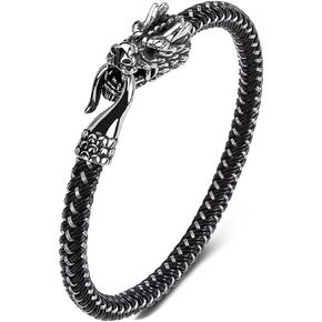 Dragon Bracelet for Men Black Stainless Steel Torsion Wire Punk Cool Gothic Viking Rock Masculine Dragon Charm Bangle Bracelets for Eboy Boyfriend Husband Son Bro