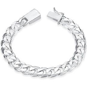Lzz 925 Sterling Silver Cable Chain Bracelet 10MM Wide Roadside Chain Italy Curb Cuban Chain Bracelet Men's Silver Cuban Chain Fashion Bracelet