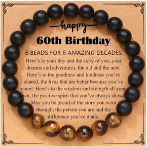RFTWXHPN Happy Birthday Gifts Bracelets for Men 40 50 60 70 Birthday Gift for Husband Son Brown Tiger Eye Stone Beaded Bracelet Gifts for Coworkers 40th 50th 60th 70th Birthday Presents