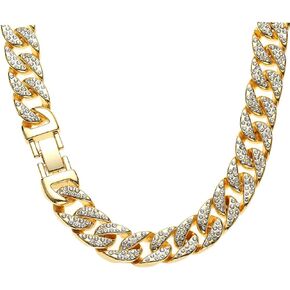 Apzzic 13mm Mens Iced Out Chain Necklace Hip Hop Gold Tone CZ Miami Cuban Link Chain Choker Necklace 18-26inchs