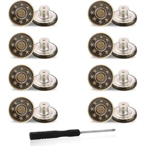 Amaxiu Jeans Buttons Replacement, 8PCS Instant No Sew Buttons for Pants Removable Metal Pant Buttons Tightener Adjustable Button Replacement Kit with Threads Rivets and Screwdriver (20mm)