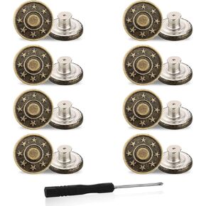 Amaxiu Jeans Buttons Replacement, 8PCS Instant No Sew Buttons for Pants Removable Metal Pant Buttons Tightener Adjustable Button Replacement Kit with Threads Rivets and Screwdriver (20mm) in Kuwait