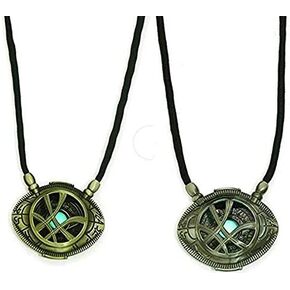 2 Piece New Dr Strange Necklace Eye of Agamotto Costume Prop Stone Pendant Glow in The Dark Gift for Christmas, Valentine's Day, Anniversary, Birthday, Date