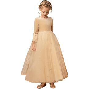 JISISANG Elegant Velvet Flower Girl Tulle Dresses for Wedding Sequins Birthday Party A-line Tutu Dresses