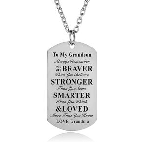 YEEQIN Inspirational Necklace To My Grandson Granddaughter Gift Pendant Necklace From Grandpa Grandfather Grandma Grandmother Girls Boys Jewelry (Grandma To Grandson Necklace)