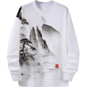 WDIRARA Men's Graphic Print Crew Neck Long Sleeve Pullover Top Drop Shoulder Sweatshirt
