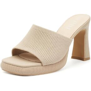 MUSSHOE High Platform Heels for Women Square Toe Chunky Block Heeled Sandals Slip On Comfortable Dress Shoes