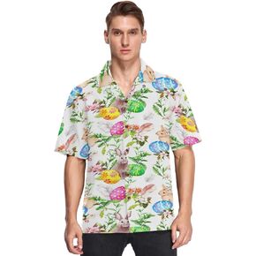 Hawaiian Shirt for Men Short Sleeve Easter Bunny Eggs Rabbit Beach Casual Button Down Aloha Shirt in Saudi Arabia
