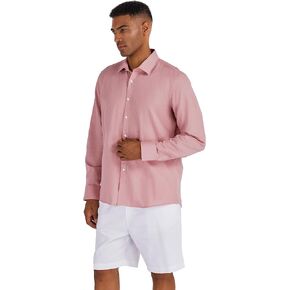 1PA1 Men's 100% Linen Shirt Button Down Long Sleeve Casual Shirt