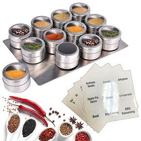 12-Piece Magnetic Spice Jar Set | Kitchen Essentials Seasoning Organizer | Durable Spice Tins with Sift-Pour Lids & Clear Viewing Window | Ideal for Kitchen Refrigerator & Cabinet Organization