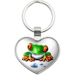 GRAPHICS & MORE Rainforest Red Eyed Tree Frog and Ant Keychain Heart Love Metal Key Chain Ring