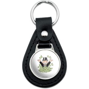 GRAPHICS & MORE Monopoly Man Money Black Leather Keychain
