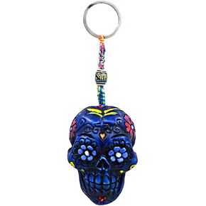 Day of the Dead Sugar Skull 3D Figurine Keychain Multicolored Macramé Metal Ring Handmade Gift Boho Car Bag Accessories