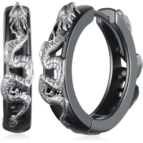 Dragon Hoop Earrings 925 Sterling Silver Black Dragon Earrings Vintage Gothic Jewelry Gifts For Men