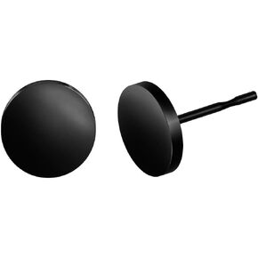 BEADNOVA Stainless Steel Stud Earrings Flat Circle Dot Earrings Fake Plugs Black Stud Piercing Post Earrings Fake Gauges for Men (2-10mm, Black, 1-3 pairs)