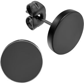 Flongo Men's Women's 10mm Round Stainless Steel Black Tunnel illusion Tapers Cheater Faux Fake Stud Earrings