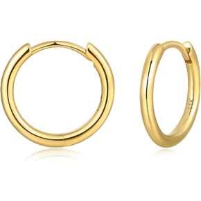 أقراط دائرية صغيرة من الذهب عيار 14 قيراط: حلقات هوجي من الذهب الأصفر عيار 14 قيراط حقيقية للنساء والرجال للارتداء اليومي in Kuwait
