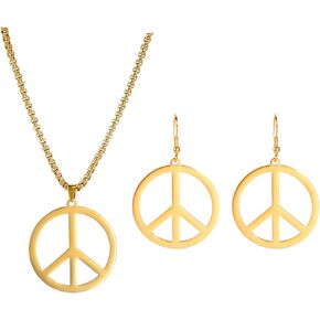 Peace Sign Earrings Stainless Steel Earth Accessories Dangle Earring Hippie Accessories for 60s or 70s Party Jewelry Set for Women Men