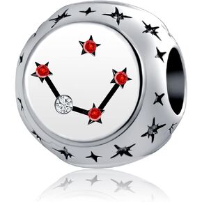 QeenseKc 12 Horoscope Zodiac Sign Birthday Charm Constellation Clear CZ Astrology Bead for Bracelet Necklace