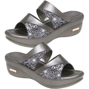 1 Pair Fish Mouth Sandals Single Band Slide Wedge Sexy Sequins Wedges Summer Backless Platform