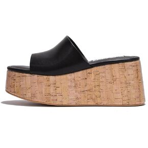 Cape Robbin Banka Black Slip On Round Open Toe Chunky Wedge Heel Fashion Sandals