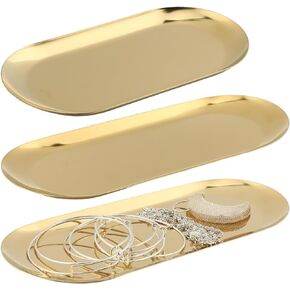 3 PCS Oval Stainless Steel Tray,Gold Decorative Tray, Stainless Steel Jewelry Tray,Bathroom Vanity Tray,Kitchen Sink Tray,for Dresser Table Counter Bathroom Kitchen Home Decor