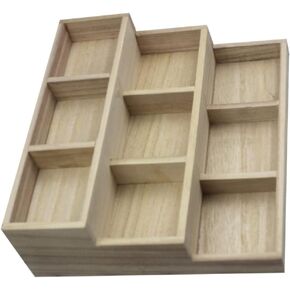 Zerodeko Wood Jewelry Tray 9 Grid Wooden Storage Divider Box Drawer Desk Organizer Tray Showcase Display Box Ring Earrings Holder Sorting Tray for Rings Earrings Storage Display