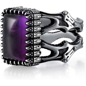 PYTALI Amethyst Ring for Men S925 Sterling Silver Ring Square Handmade Silver Men Ring Amethyst Men's Ring Ottoman Style Amethyst Ring for Men Vintage Retro Jewelry for Men Boy Him（Parent）