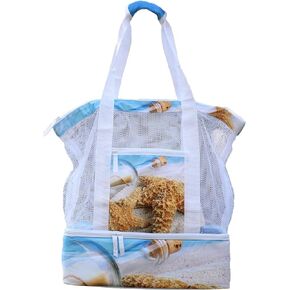 Simple&Opulence Beach Bag with Cooler, Mesh Beach Bag with Zipper, Beach Bags for Pool Gym Beach Travel
