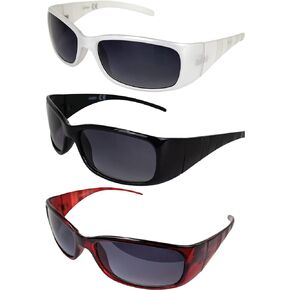AlterImage Boardwalk Fashionable Riding Sunglasses for Men or Women 3 Pair Wraparound Red Black & White Frames w/Gradient Smoke Lenses, Red-smoke/Black-smoke/White-smoke, Adult