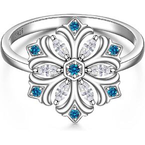 Fenthring Snowflake Ring for Women Girls Sterling Silver Promise Christmas Snowflake Rings Sapphire Dainty Elegant Matching Jewelry Gifts Size 7-9