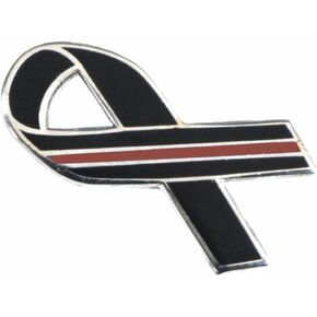 Red Line Lapel Pin 1" Black Ribbon Firefighter Fire Department 911 Memorial - A 172