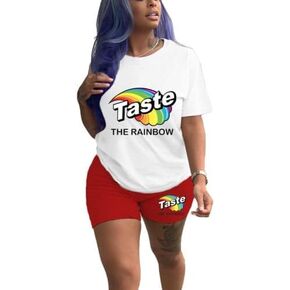 موليلوف طقم بدلة رياضية نسائية من قطعتين باكمام قصيرة وسروال قصير مطبوع كاجوال من قطعتين in Kuwait